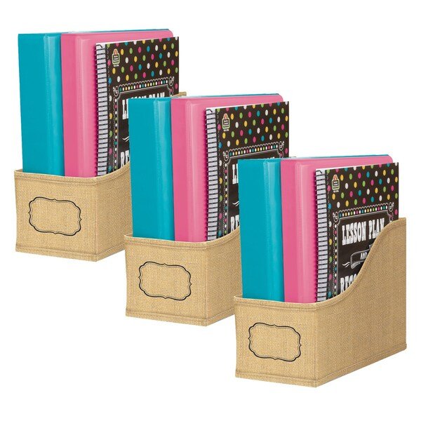 Book Storage Bin, Burlap, Brown, 3 PK, Teacher Created Resources, Mfr#: TCR20835